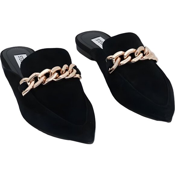 Steve Madden Almah Black Pointy Toe Chain Slip On Mules Women Size 4 - Picture 1 of 6